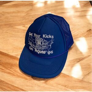 Vintage Blue Rope Baseball Hat SnapBack Novelty Route 66 Mesh